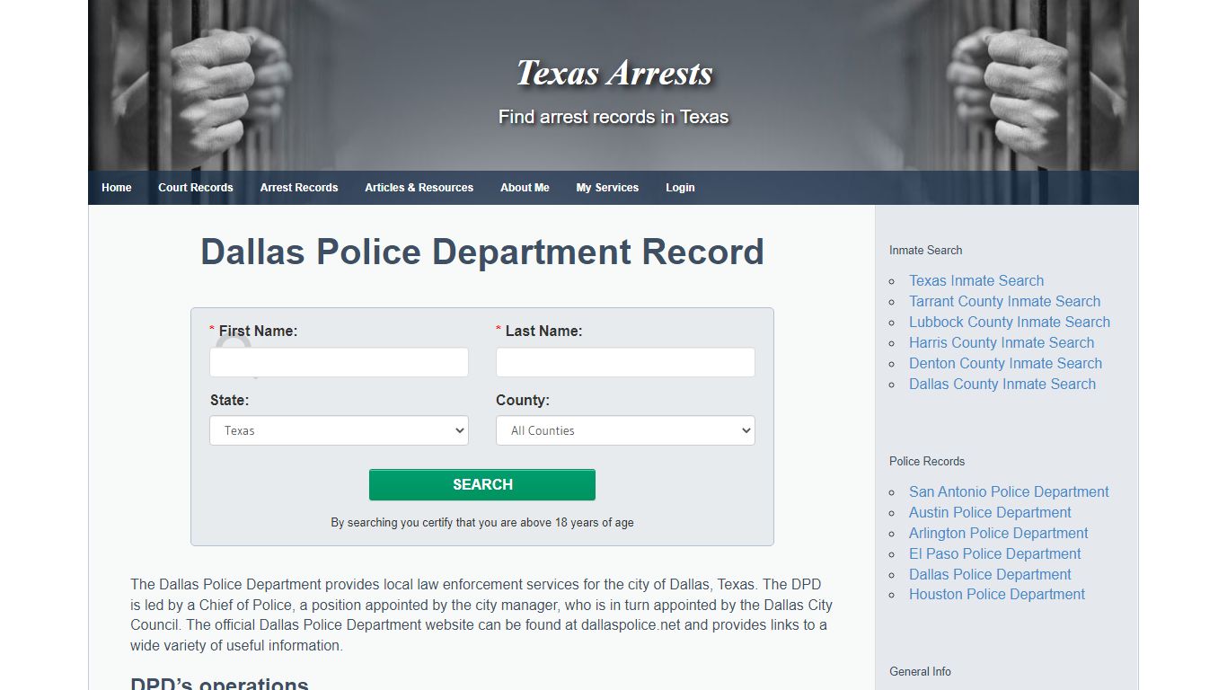 Dallas Police Department Record search - Texas Arrests